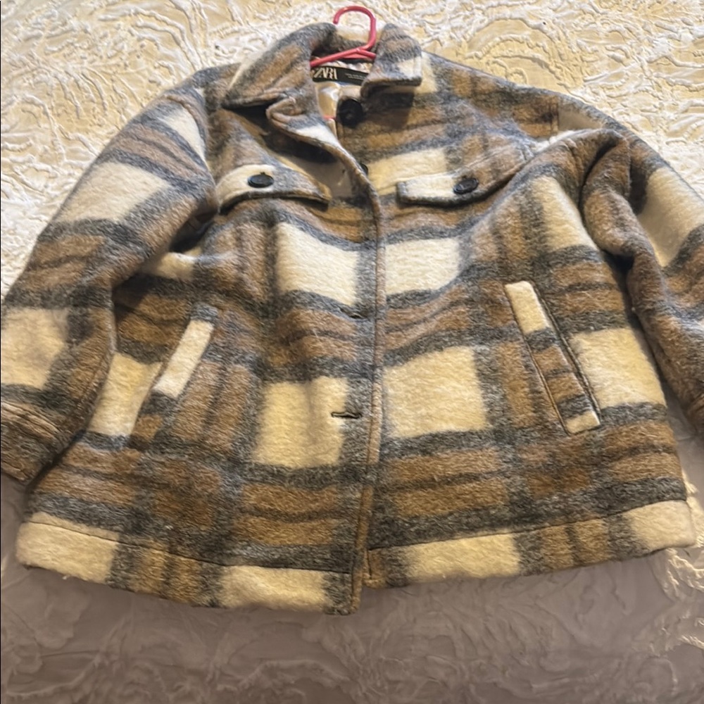 Zara Plaid Women's Jacket in Cream and Brown